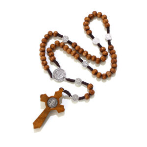 Komi Religious 6*7mm Wooden Beads Rosary Necklace Orthodox Cross Woven Rope Necklace Handmade Cross Necklaces Wholesale
