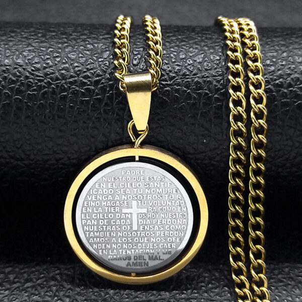 Komi 2023 New Bible Prayer Cross Pendant Necklace Stainless Steel Spanish Necklace Jewelry