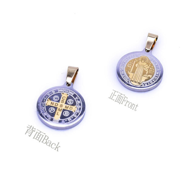 High Grade Stainless Steel St. Benedict Two Tone Round Pendant Cross Necklace Accessory St.Benedict