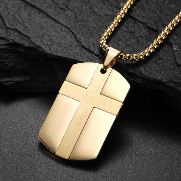 KOMI Stainless Steel Cross Necklace for Men Women Jewelry Gold Dog-Tags Tags Cross Pendant Necklace for Boys Girls Gift