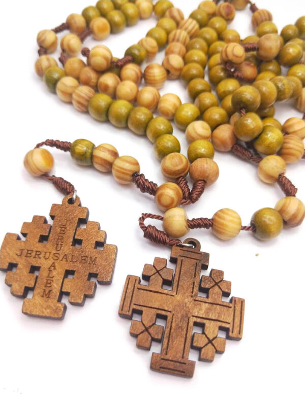 Komi Wholesales Wooden Beads Jerusalem Religious Jewelry Catholic Ornaments Wooden Cross Jesus Rosary Necklace