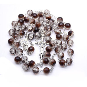 Wholesale Religious Christian Glass Faceted Crystal Glass Beads Cross Pendant Rosary Catholic Necklace