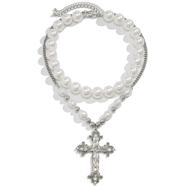 53867e655250bbf53d8510c69ff23165_Hb84289d5e8204a63a1873042306d12e0G_avif=close&webp=close KOMI Dainty Bridal Wedding Pearl Necklace Cross Necklace for Women Layered Pearl Chain Silver Cross Pendant Necklace for Girls