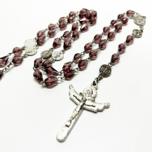 KOMI St. Benedict Medal Beads Linking 8mm Crystal Beaded Rosary Necklace Jesus Cross Pendant Necklace for Religious Prayer Gifts
