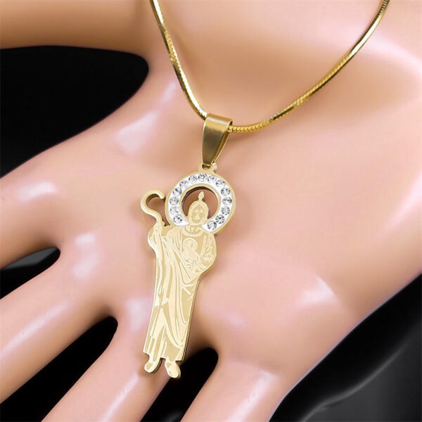 KOMI Gold Plated Stainless Steel Saint St Jude Medal Pendant Necklaces for Men Boys 22Inch Religious Statement Jewelry Gifts