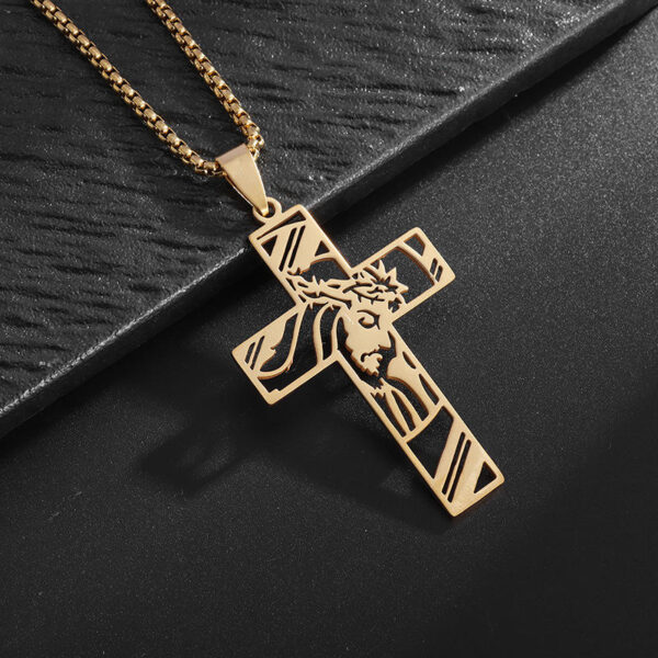 KOMI Mens Stainless Steel Hollow Cross Pendant Necklace with Rolo Chain Simple High Polish Gothic Punk Cross Necklaces for Men