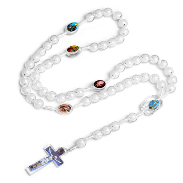 KOMI Cross Rosary Necklace White Map Beads Beads in Acrylic Catholic Rosary Necklace