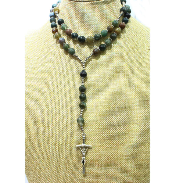 Komi Hot Religious Natural Stone Catholic Rosary Agate Beads Religious Prayer Christian Crucifix Cross Necklace Chain