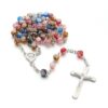 Wholesales Rose Beads Colorful Printed Gold and Silver Rosary Crucifix Virgin Mary Pendant Rosary Religious Jewelry Necklace