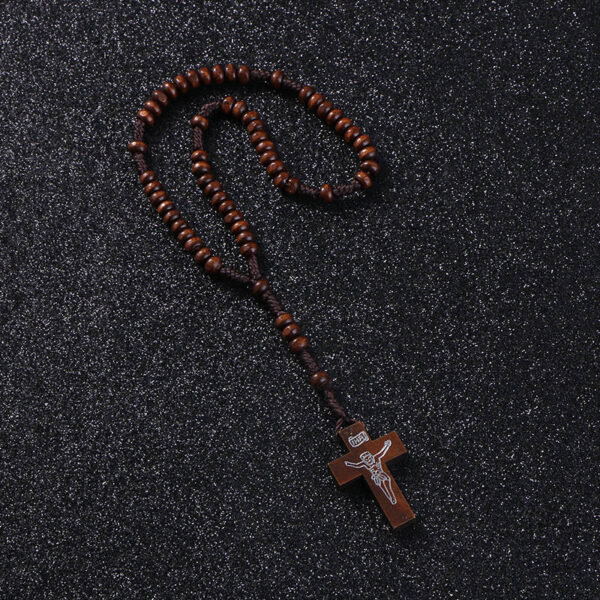 KOMi Vintage Chiro Cross Wooden Rosary Beads Charm Bracelets Catholic Christian Orthodox Fashion Religious Jewelry Gift R-159