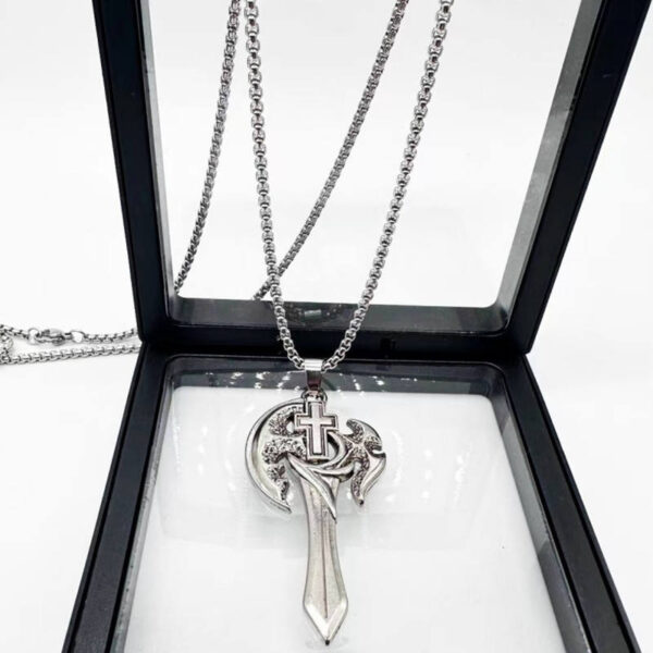 KOMI Retro Fashion Axe Necklace for Men Trendy Personality Hip Hop Sword Cross Pendant Necklaces Stainless Steel Sweater Chain