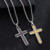 59cbe4f77417fb8ed6bc4f6595823a54_Hc728a23de6554df0adc722a2a1e8f8bfu_avif=close&webp=close KOMI Cross Necklace for Men Double Color Black Gold Stainless Steel Plain Cross Pendant Necklace for Men Women Wear Necklace