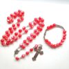 Komi 2023 New 10MM Red Rosary Cross Pendant Necklaces Religious High Grade Jewelry Sets Wholesale
