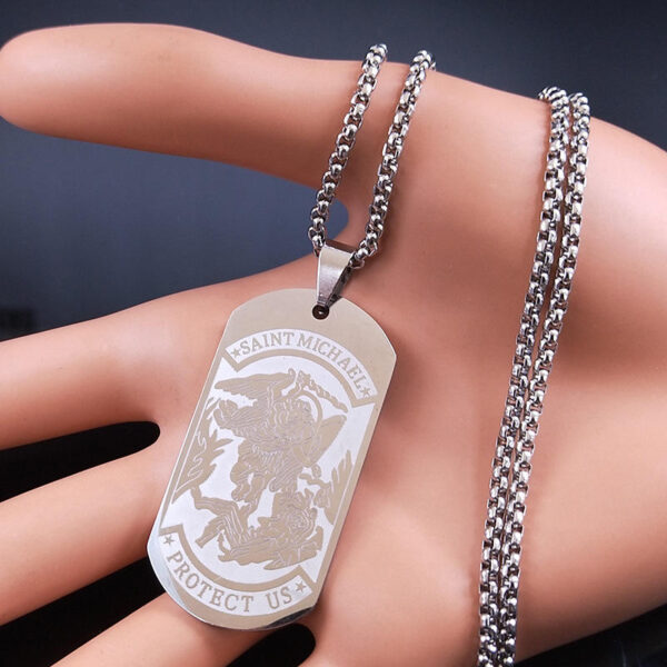 KOMI Archangel Saint Michael Necklace Stainless Steel Rectangle Religious Pendant Necklaces Saint Shield Necklace for Men Gifts