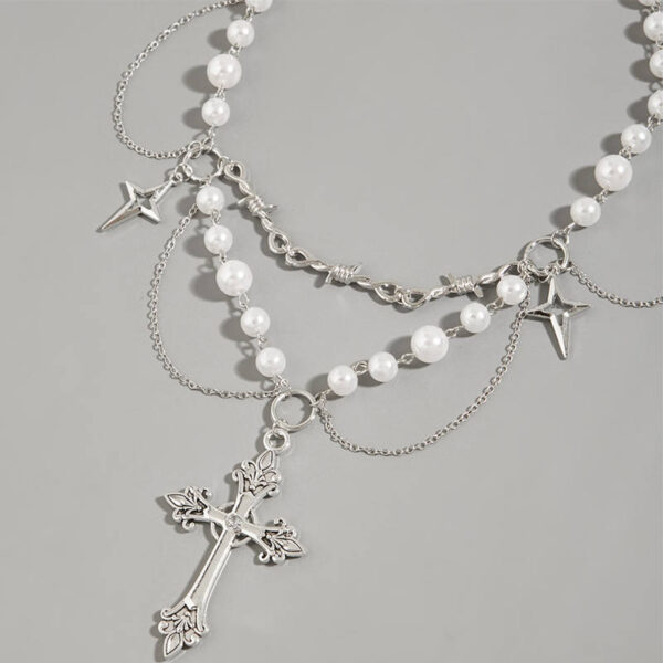 5c0cedb01875ef114151b8b0c3a052ab_H67ac55f937754d6cb115e06eca043c8ag_avif=close&webp=close KOMI Fashion Double Layered Imitation Pearl Necklace with Tassels Star Cross Pendant Necklaces for Women Girls Wedding Party