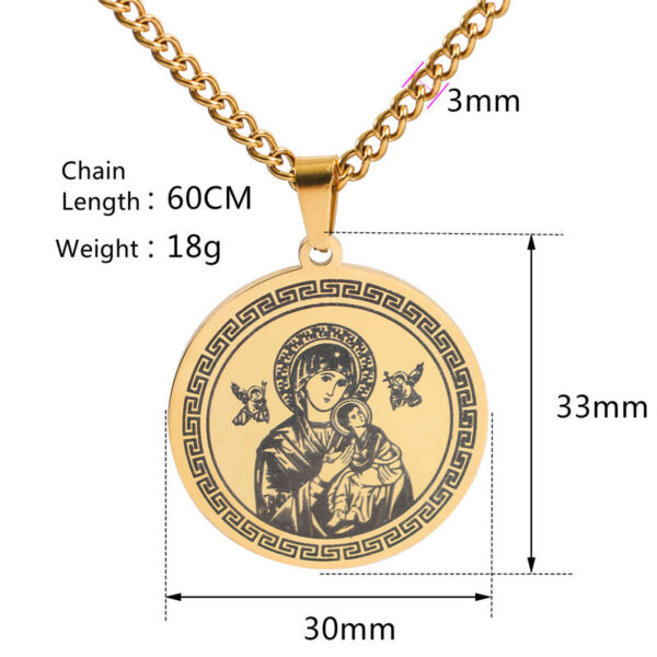 KOMI Stainless Steel Miraculous Medal Pendant Necklaces Virgin Mary Round Coin Pendant Titanium Long Chain Necklace in 24 Inch