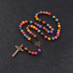 2024 Plastic Coloful Rosary Beads Cross Pendant Long Necklace Catholic Christ Religious Jesus Jewelry for Women Men Gift