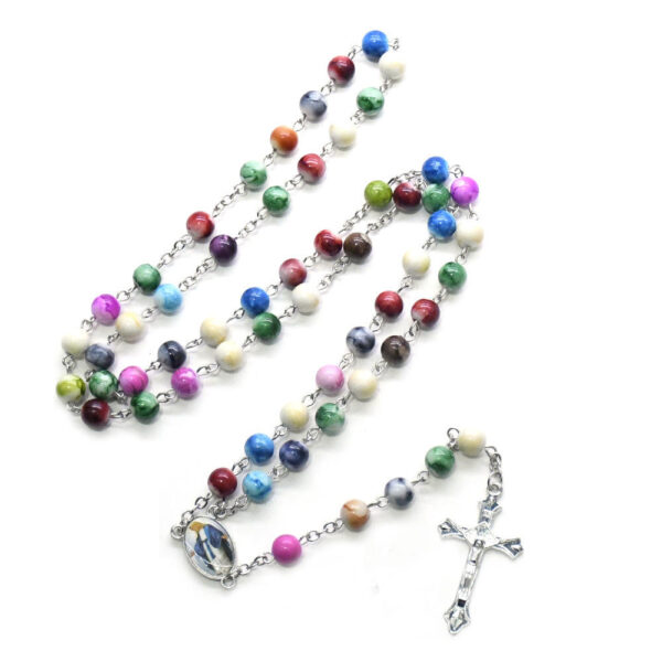 5d47efd5500e59dc5879d058e5490a57_H16251ed9b3224fb19f5179b821d8716bO_avif=close&webp=close 8mm Colorful Rose Bead Rosary Alloy Cross Virgin Mary Pendant Christian Catholic Religious Jewelry Necklace