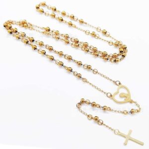 2023 Hot Selling Gold Stainless Steel 4mm Round Bead Religious Jesus and Virgin Mary Clavicle Chain Cross Necklace