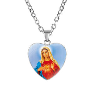 2024 KOMI Christian Madonna Celebration Portrait Necklace Heart Pendant Choker Chain Necklace for Religious Wedding Baptism Gift