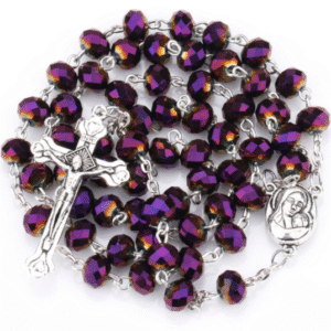 2023 Hot Sell Rosary 8*6mm Glass Cut Face Crystal Jesus Cross Christ Maria Stock Rosary Necklace