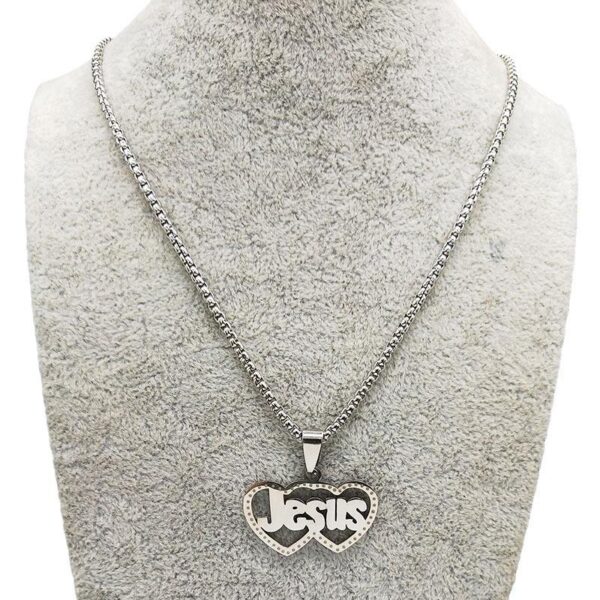 KOMI Religious Statement 18K Gold Plated Stainless Steel Double Heart with Faith Letter Jesus Pendant Necklaces for Women Men