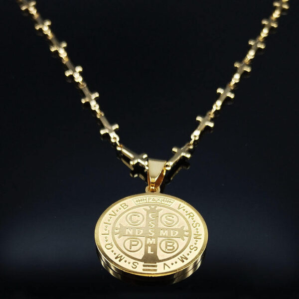 Komi Fashion Large Saint Benedict Cross Stainless Steel Men's Necklace Gold Chain Necklace Jewelry