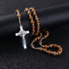 Komi Wooden Rosary Necklaces High Quality Good Wood Beads Rosary Necklace Cross Pendants Christ Jesus Religious Pray Jewelry