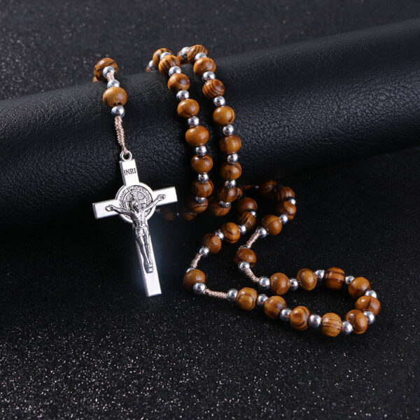 Komi Wooden Rosary Necklaces High Quality Good Wood Beads Rosary Necklace Cross Pendants Christ Jesus Religious Pray Jewelry