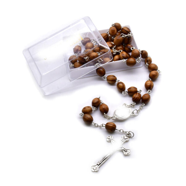 KOMI New Style Jerusalem Wood Rosary Virgin Mary with Soil Medal Jesus Cross Prayer Religious Necklace Wholesale