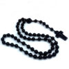 KOMI Fashion 8mm Multi-colored Agate Rope Braided Beaded Rosary Necklace Jesus Cross Pendant Necklaces for Religious Women Men