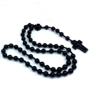 KOMI Fashion 8mm Multi-colored Agate Rope Braided Beaded Rosary Necklace Jesus Cross Pendant Necklaces for Religious Women Men