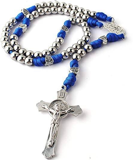 New Braided Rope Stainless Steel Cross Rosary Necklace Religious New Style Jewelry