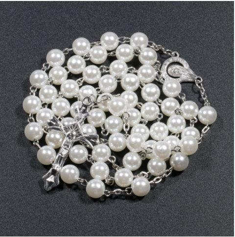 Pearl Order Color Jesus Cross Christ Maria Stock Necklace for Pray Hot Sell Rosary Plastic 2019 Necklaces Alloy Color Long Time