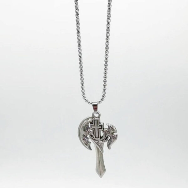 KOMI Retro Fashion Axe Necklace for Men Trendy Personality Hip Hop Sword Cross Pendant Necklaces Stainless Steel Sweater Chain