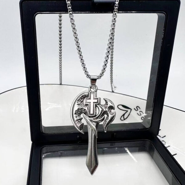KOMI Retro Fashion Axe Necklace for Men Trendy Personality Hip Hop Sword Cross Pendant Necklaces Stainless Steel Sweater Chain