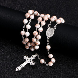 Hot Sell Rosary Glass Beads Necklaces Jesus Virgin Mary Catholic Religious Rosary Necklace for Pary
