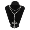 KOMI Womens Crystal Cross Necklace Double Layered Pearl Chain Silver Large Rhinestone Cross Pendant Necklace for Women Girls
