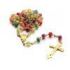 Wholesales Rose Beads Colorful Printed Gold and Silver Rosary Crucifix Virgin Mary Pendant Rosary Religious Jewelry Necklace