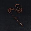 New Hand-woven Rope Wooden Beads Jesus Cross Pendant Necklace Multicolor Rosary Necklace