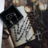 Komi Whosale Religious Jewelry 6mm Hematite Rosary Beads Cross Pendant Necklaces