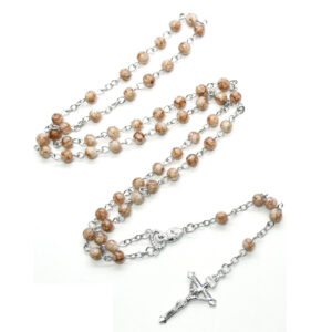 Komi Glass Stone Beads Crucifix Cross Pendant Catholicism Religious Gift Cross Rosary Necklace