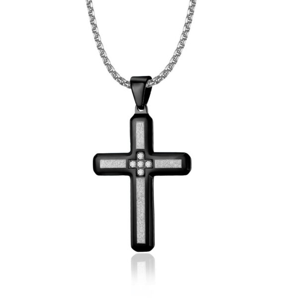 2024 New Hiphop Style Religious Stainless Steel Cross Shaped Diamond Pendant Necklace for Men