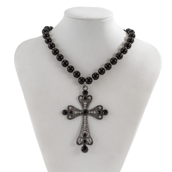 KOMI Silver Plated Rhinestone Crystal Cross Pendant Necklace for Women 17.7 Inches Black Beaded Chain Choker Necklaces for Girls