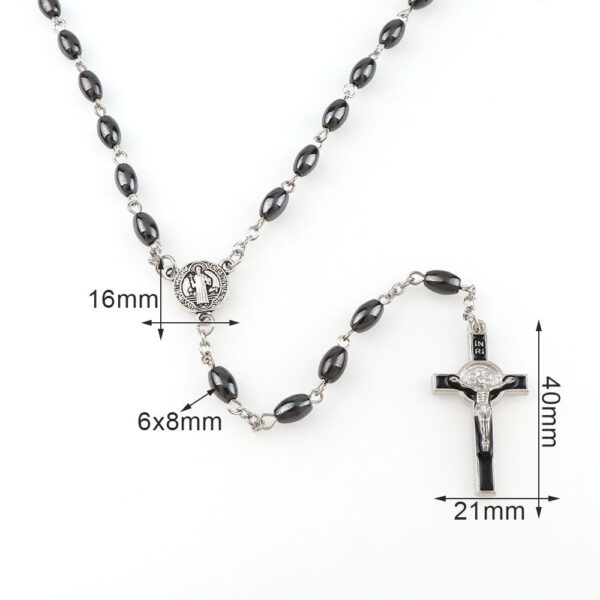 65db26e5fb07d81eb3c4a7ca59e73776_Ha57d88b84fb64dcf99eb9660e14961ddu_avif=close&webp=close Oval Hematite Bead Catholic Rosary Pendant Necklace Alloy Cross Jesus Cross Pendant Benedict Connectors Religious Necklaces