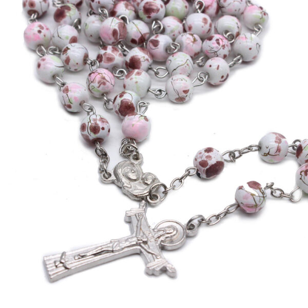 65f84f5a273c1f4546f3e6b08542236b_Hf0d6dee62d7e40898ffbb92cf83975bfS_avif=close&webp=close 2024 Wholesales Pink Glass Rosary Beads Saint Benedict Connector and Crucifix Catholic Necklace