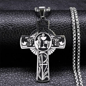 Komi Eucharist Halo Grape Juice Cross Necklace Stainless Steel Men's and Women's Holy Spirit Church Chain Jewelry