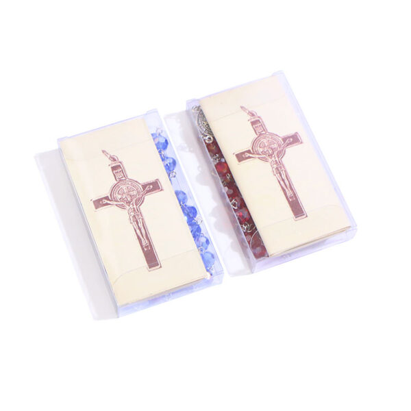 Komi Wholesales Red Crystal Beads Jesus Cross Pendant Rosary Necklace with PVC Box Religious Supplies Gift
