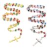 Wholesales Rose Beads Colorful Printed Gold and Silver Rosary Crucifix Virgin Mary Pendant Rosary Religious Jewelry Necklace