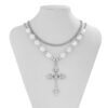 6734713908c42ddfadbe6e7f6fd37251_H5aab1d5322464ad8a00a7c9a4f294a30M_avif=close&webp=close KOMI Womens Punk Cross Necklace Pearl Necklace Layered Pearl Chain Silver Gold Large Rhinestone Cross Pendant Necklace for Women